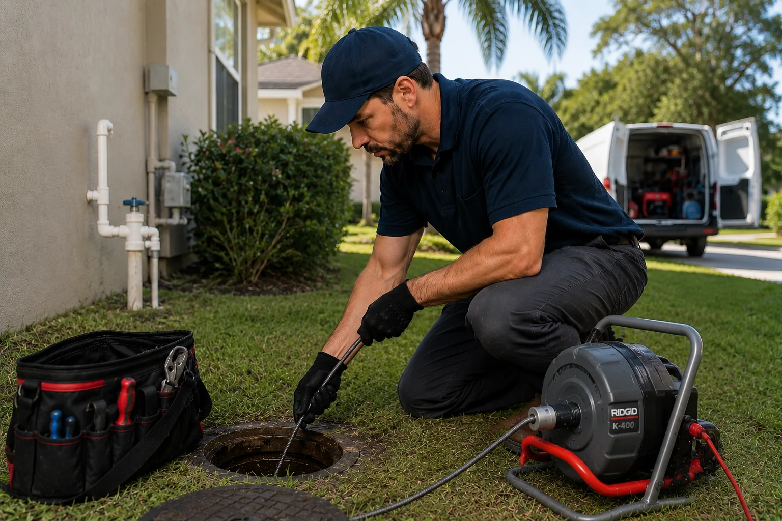 Main sewer line clog symptoms in a Florida home